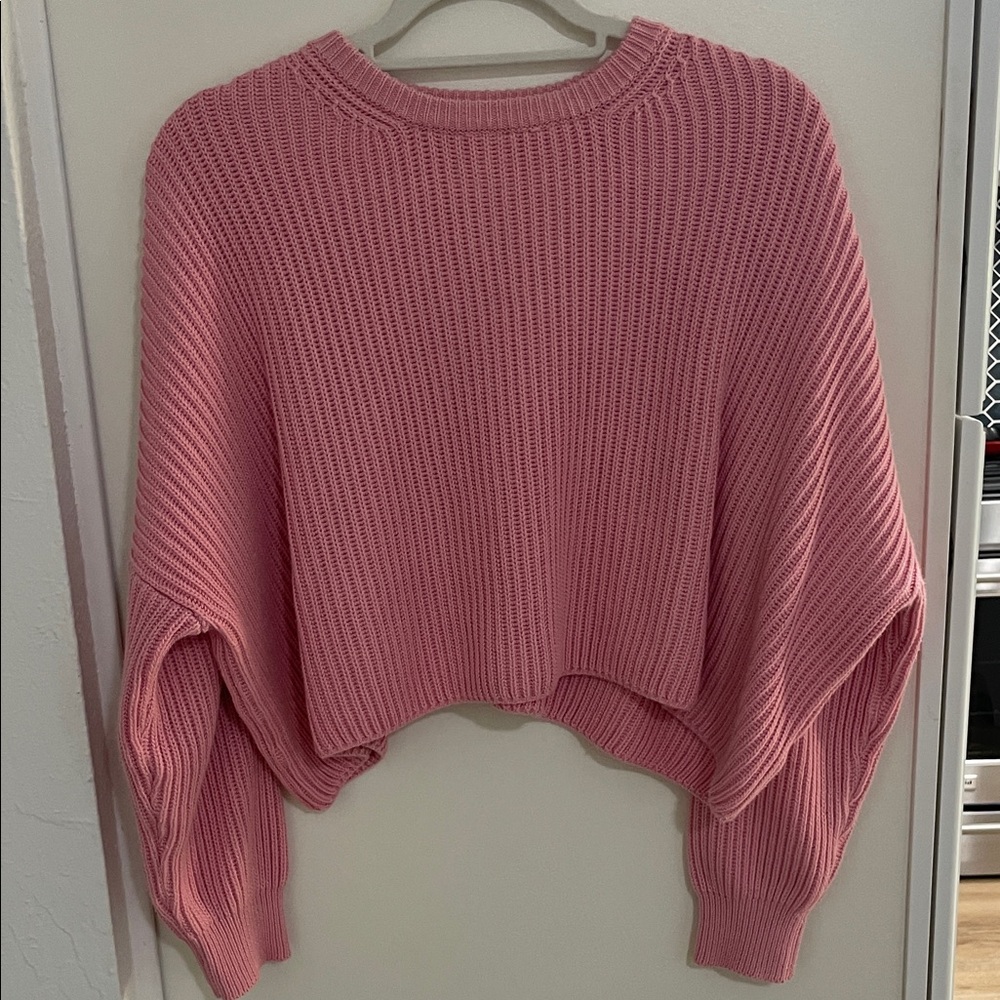 Cotton Candy LA Ribbed Knit Cropped Sweater in Pink | S/M